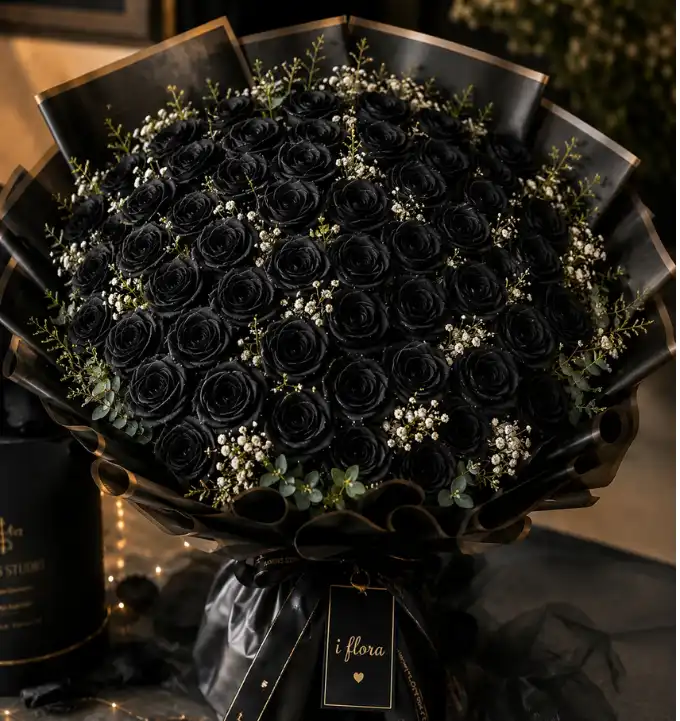Stunning Dark Elegance Black Roses Bouquet 5 50 Black Roses Bouquet