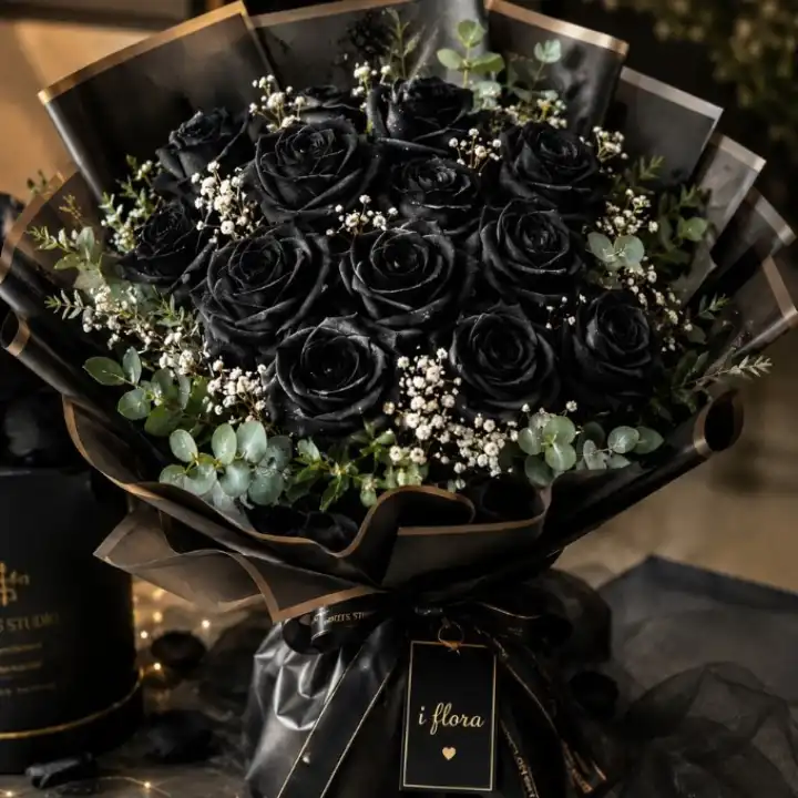 Stunning Dark Elegance Black Roses Bouquet 1 12 Black Roses Bouquet