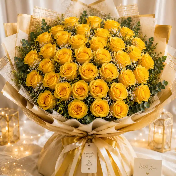 Radiant Sunshine Luxury Yellow Rose Bouquet 7 50 yellow roses Bouquet